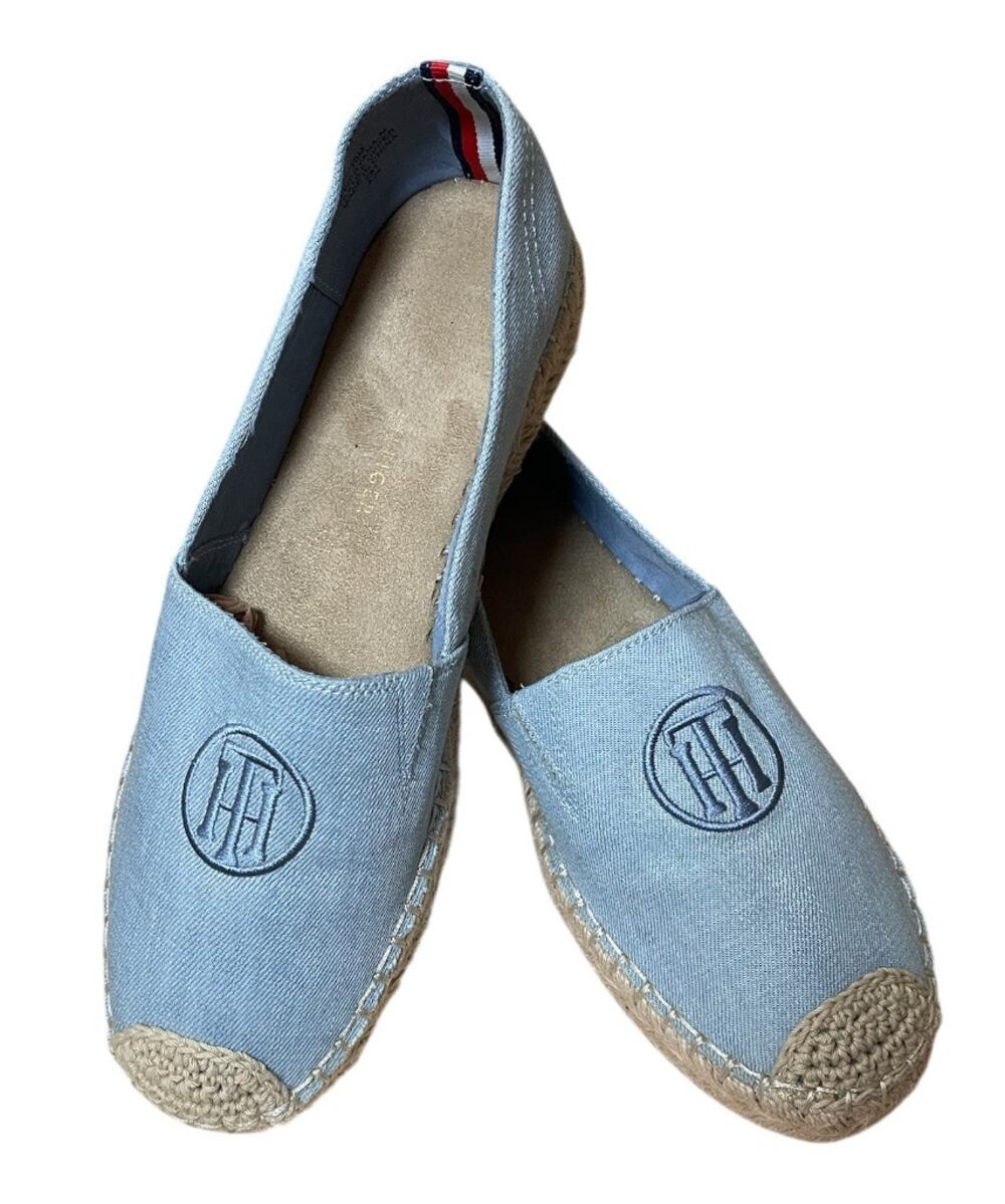 Tommy Hilfiger Light Blue Denim Espadrille Size 10 Monogram Logo Preppy Coastal